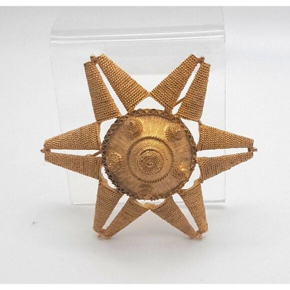 Large Star of Ethiopia Six Pointed Star of David Gold Tone Brooch Byzantine - Picture 1 of 4